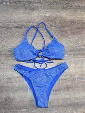 NEW! Zaful Sparkle Glitter U Metal Criss Cross High Leg Bikini Swimwear Medium